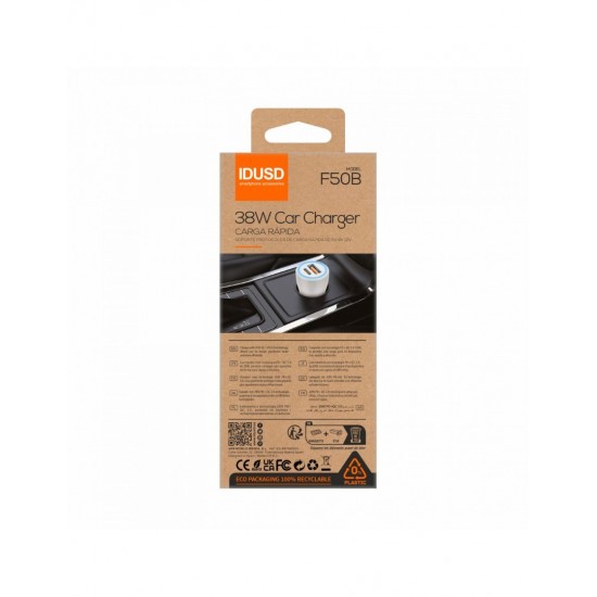 CARGADOR COCHE CARGA RAPIDA PD + QC 38W 3A BLANCO | F50B IDUSD 34210