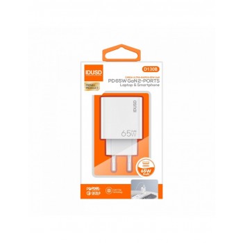 CARGADOR RÁPIDO GAN PD 65W DOS PUERTOS  | IDUSD D130B