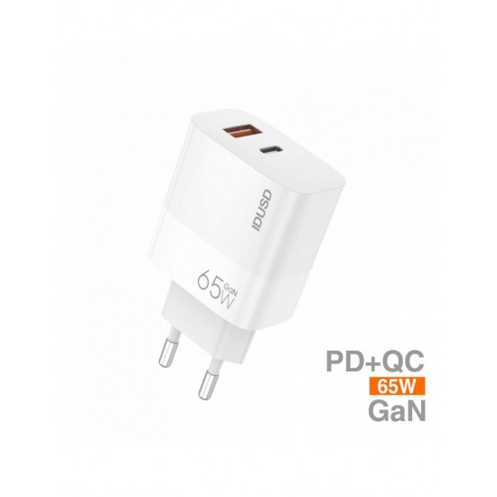 CARGADOR RÁPIDO GAN PD 65W DOS PUERTOS | IDUSD D130B IDUSD 34357
