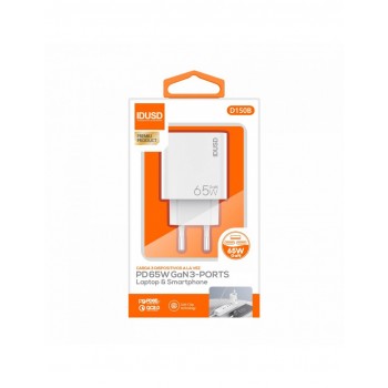 CARGADOR RÁPIDO GAN PD 65W TRES PUERTOS  | IDUSD D150B