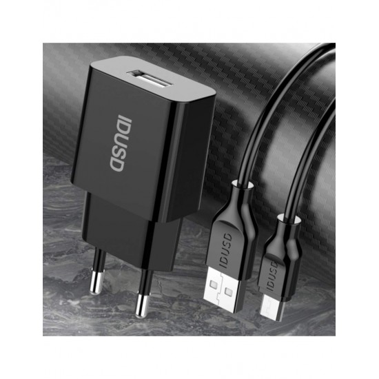 CARGADOR SMART CHARGER 1xUSB 2.4A 12W + CABLE MICRO USB NEGRO | D71A IDUSD 11772