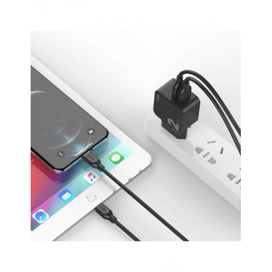 CARGADOR SMART CHARGER 2xUSB 2.4A 12W + TURBO CABLE MICRO USB 2M NEGRO | D81A IDUSD 11776