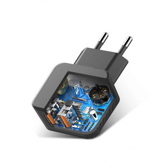 CARGADOR SMART CHARGER 2xUSB 2.4A 12W + TURBO CABLE MICRO USB 2M NEGRO | D81A IDUSD 11776
