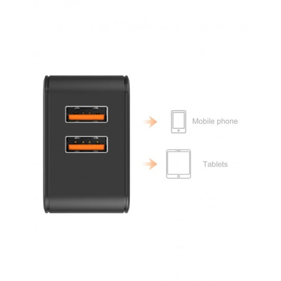 CARGADOR SMART CHARGER 2xUSB 2.4A 12W + TURBO CABLE MICRO USB 2M NEGRO | D81A IDUSD 11776