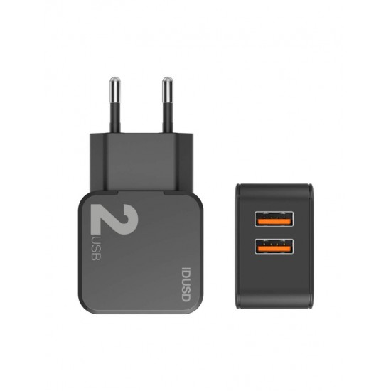 CARGADOR SMART CHARGER 2xUSB 2.4A 12W + TURBO CABLE MICRO USB 2M NEGRO | D81A IDUSD 11776
