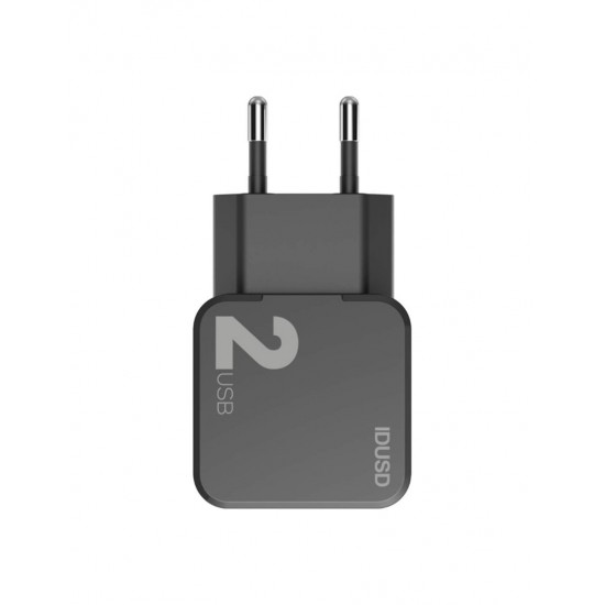 CARGADOR SMART CHARGER 2xUSB 2.4A 12W + TURBO CABLE MICRO USB 2M NEGRO | D81A IDUSD 11776