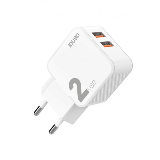 CARGADOR SMART CHARGER 2xUSB 2.4A 12W + TURBO CABLE TIPO C 2M BLANCO IDSD D83B IDUSD 11770