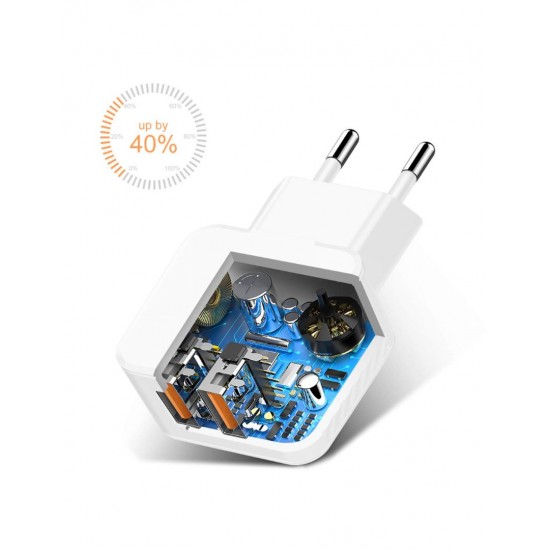 CARGADOR SMART CHARGER 2xUSB 2.4A 12W + TURBO CABLE TIPO C 2M BLANCO IDSD D83B IDUSD 11770