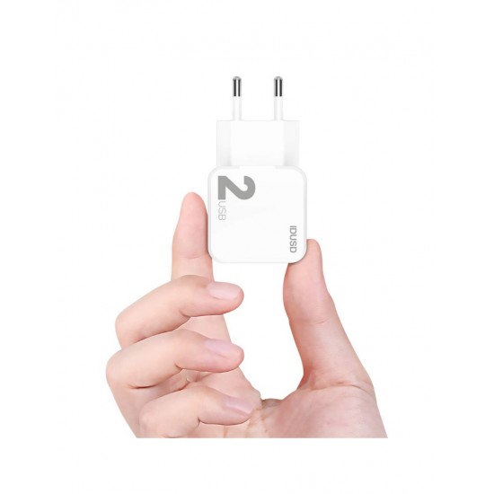 CARGADOR SMART CHARGER 2xUSB 2.4A 12W + TURBO CABLE TIPO C 2M BLANCO IDSD D83B IDUSD 11770
