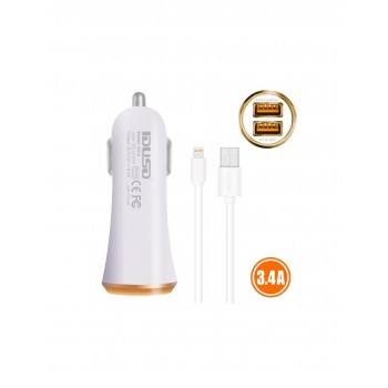 CARGADOR COCHE LIGHTNING IPHONE 5/6 | 2 EN 1 | 3.4A | BLANCO