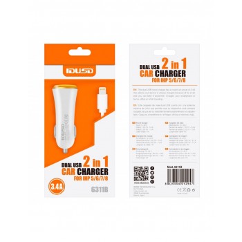 CARGADOR COCHE LIGHTNING IPHONE 5/6 | 2 EN 1 | 3.4A | BLANCO