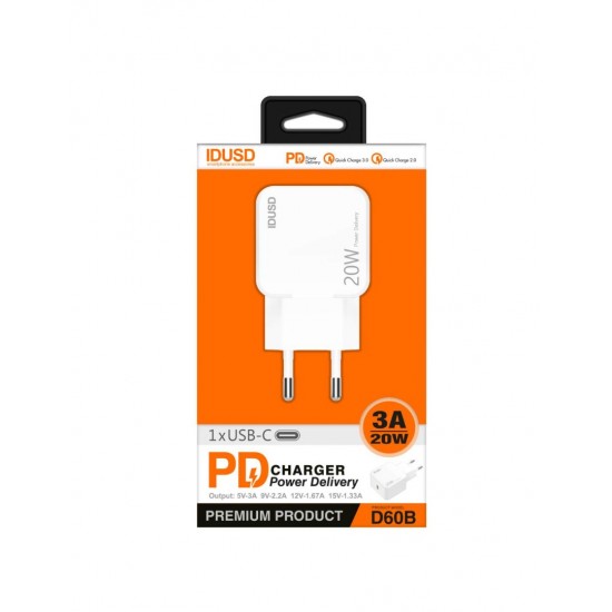 CARGADOR RÁPIDO PD3.0 USB-C 20W IDUSD D60B IDUSD 11520