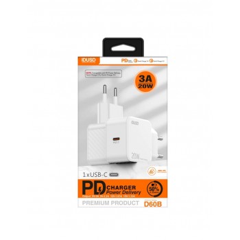 CARGADOR RÁPIDO PD3.0 USB-C 20W IDUSD D60B