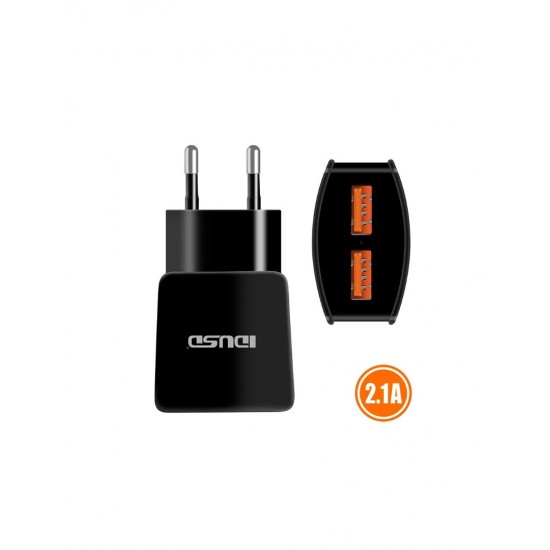 CARGADOR DE VIAJE DUAL 5V / 2100mAh | NEGRO IDUSD 06524