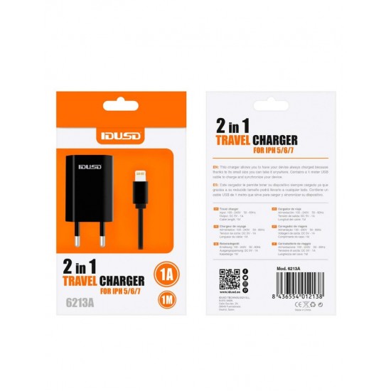 CARGADOR LIGHTNING 2 EN 1 NEGRO IDUSD 12846