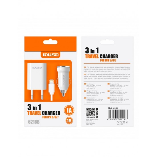 CARGADOR LIGHTNING IPHONE 5/6 3 EN 1 | BLANCO IDUSD 04257