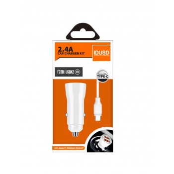 CARGADOR COCHE MICRO 2 PUERTOS USB 2.4A CON CABLE TIPO C 1.2M BLANCO | F23B