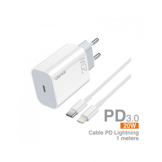 ECO CARGADOR RÁPIDO PD USB-C 20W + PD LIGHTNING IDUSD D125B IDUSD 34132