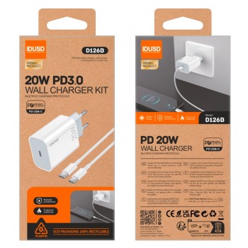 ECO CARGADOR RÁPIDO PD USB-C 20W + PD TIPO C IDUSD D126B