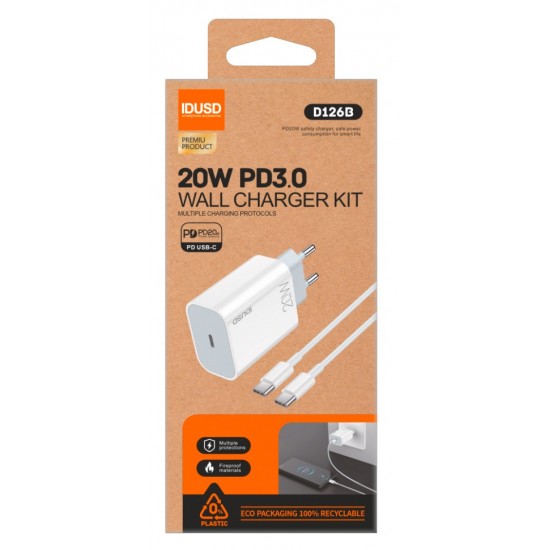 ECO CARGADOR RÁPIDO PD USB-C 20W + PD TIPO C IDUSD D126B IDUSD 34133