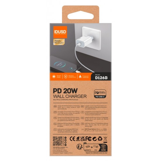 ECO CARGADOR RÁPIDO PD USB-C 20W + PD TIPO C IDUSD D126B IDUSD 34133