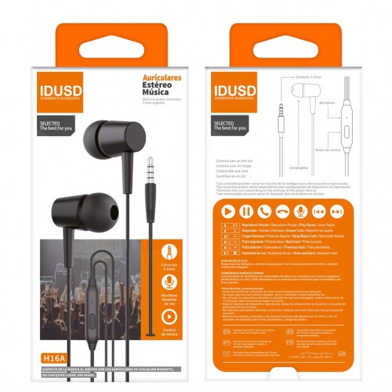 AURICULARES ESTÉREO CON MICRÓFONO | NEGRO IDUSD 12344