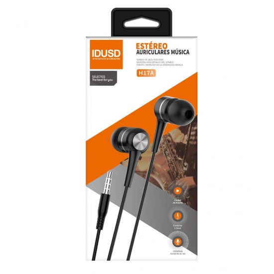 AURICULARES ESTÉREO CON MICRÓFONO NEGRO | H17A IDUSD 12348