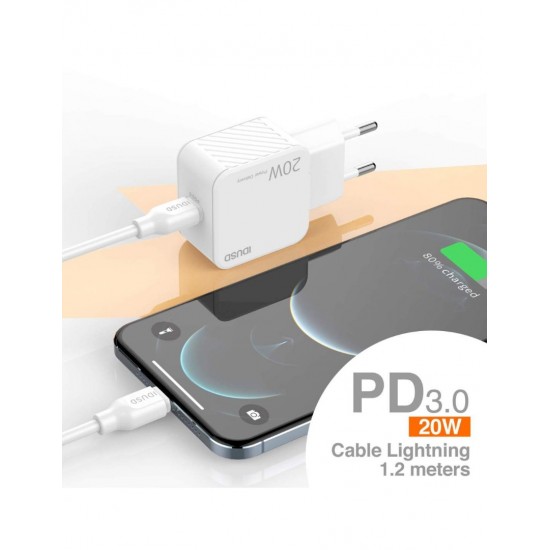 CARGADOR CARGA RAPIDA PD3.0 20W 3A USB-C + CABLE LIGHNTING 1.2M IDUSD D62B IDUSD 13264