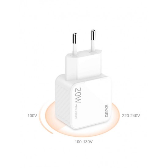 CARGADOR CARGA RAPIDA PD3.0 20W 3A USB-C + CABLE LIGHNTING 1.2M IDUSD D62B IDUSD 13264