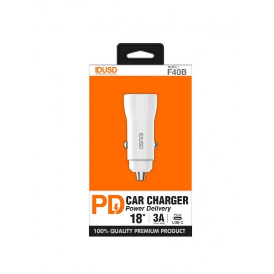 CARGADOR COCHE CARGA RAPIDA PD3.0 18W 3A USB-C | BLANCO IDUSD 13262