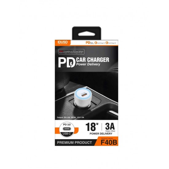 CARGADOR COCHE CARGA RAPIDA PD3.0 18W 3A USB-C | BLANCO IDUSD 13262