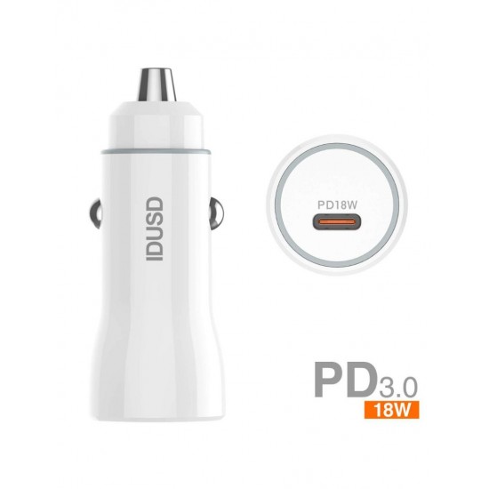 CARGADOR COCHE CARGA RAPIDA PD3.0 18W 3A USB-C | BLANCO IDUSD 13262