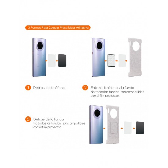 JUEGO DE 2 PLACAS DE METAL PARA ADAPTAR A SMARTPHONE A SOPORTE DE COCHE CON IMÁN | IDUSD G16A