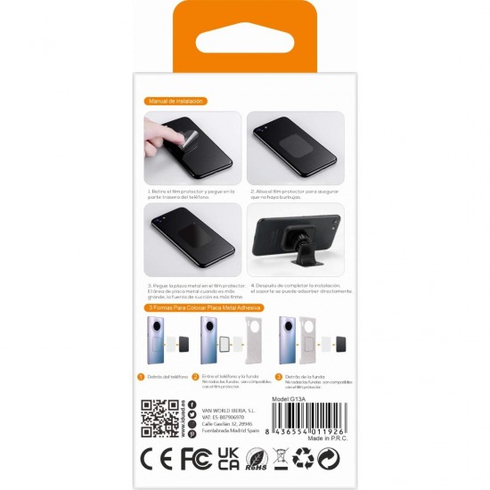 JUEGO DE 2 PLACAS DE METAL PARA ADAPTAR A SMARTPHONE A SOPORTE DE COCHE CON IMÁN | IDUSD G13A