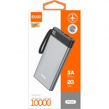 BATERIA EXTERNA POWERBANK 10000MAH PD+QC 20W CARGA RAPIDA METAL IDUSD P03A