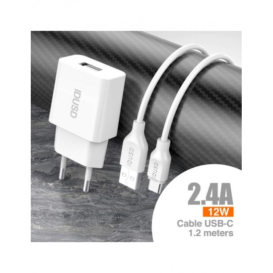 CARGADOR SMART CHARGER 5V 2.4A + CABLE TIPO C | D73B IDUSD 10466