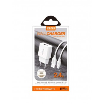 CARGADOR SMART CHARGER 5V 2.4A + CABLE TIPO C | D73B
