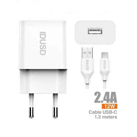 CARGADOR SMART CHARGER 5V 2.4A + CABLE TIPO C | D73B IDUSD 10466