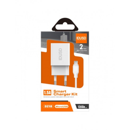 CARGADOR SMART CHARGER 5V 1.5A 7.5W + CABLE MICRO USB IDUSD 10502