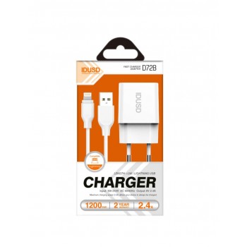 CARGADOR SMART CHARGER 5V 2.4A + CABLE LIGHTNING IDUSD D72B