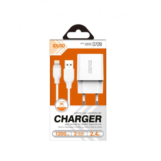 CARGADOR SMART CHARGER 5V 2.4A + CABLE LIGHTNING IDUSD D72B IDUSD 10464