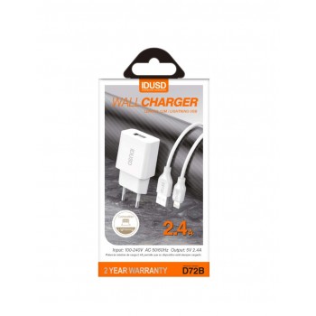 CARGADOR SMART CHARGER 5V 2.4A + CABLE LIGHTNING IDUSD D72B
