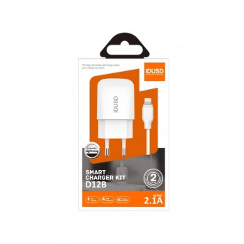 CARGADOR SMART CHARGER 2.1A 10W + TURBO CABLE LIGHTNING 1.2M BLANCO | D12B