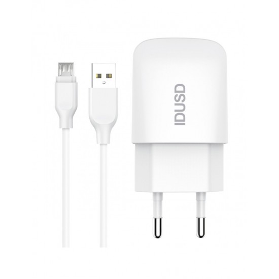 CARGADOR SMART CHARGER 2.1A 10W + TURBO CABLE MICRO USB 1.2M BLNACO | IDSUD D11B IDUSD 09358