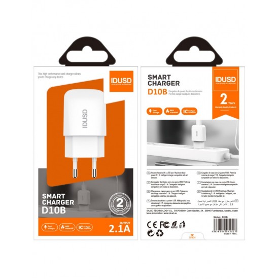 CARGADOR SMART CHARGER 2.1A 10W | BLANCO IDUSD 09344