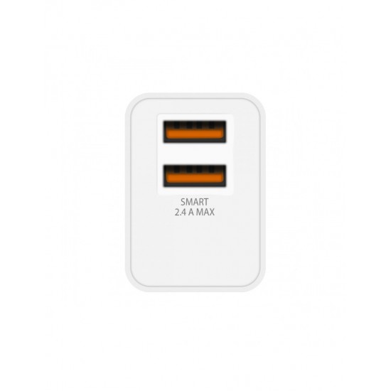 CARGADOR SMART CHARGER 2-USB 2.4A 12W + TURBO CABLE TIPO C 1.2M BLANCO | D43B IDUSD 09366