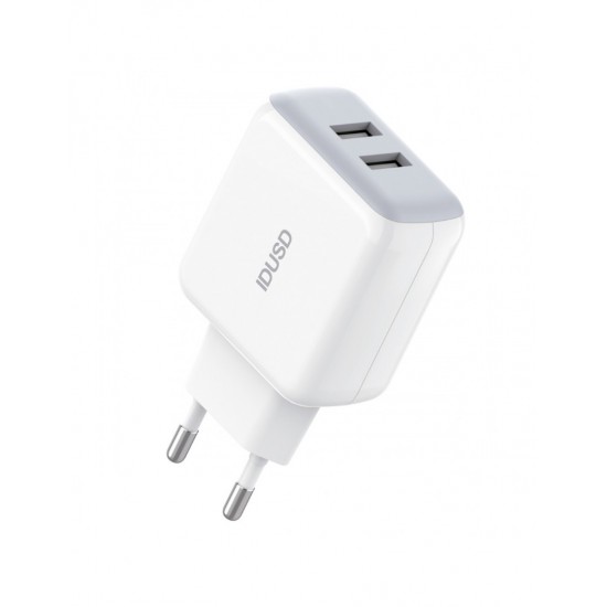 CARGADOR SMART CHARGER 2-USB 2.4A 12W + TURBO CABLE MICRO USB 1.2M | BLANCO IDUSD 09378