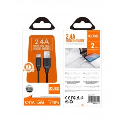 CABLE MICRO USB 2M 2.4A | NEGRO