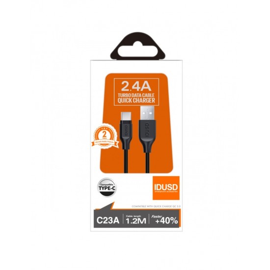 TURBO CABLE TIPO C 1.2M 2.4A | NEGRO IDUSD 09354