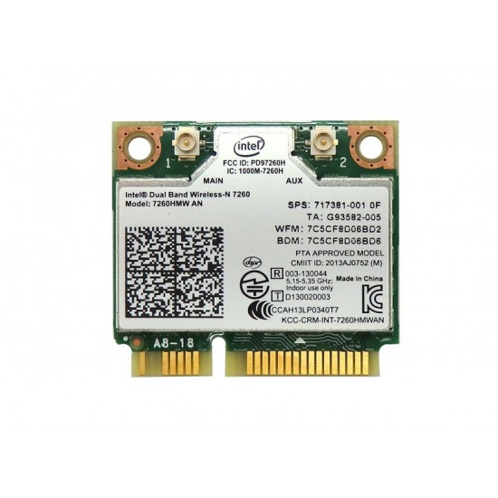 TARJETA WIRELESS-N INTEL 7260AN 802.11 ABGN WIFI + BT4.0 | 717381-001 INTEL 08229